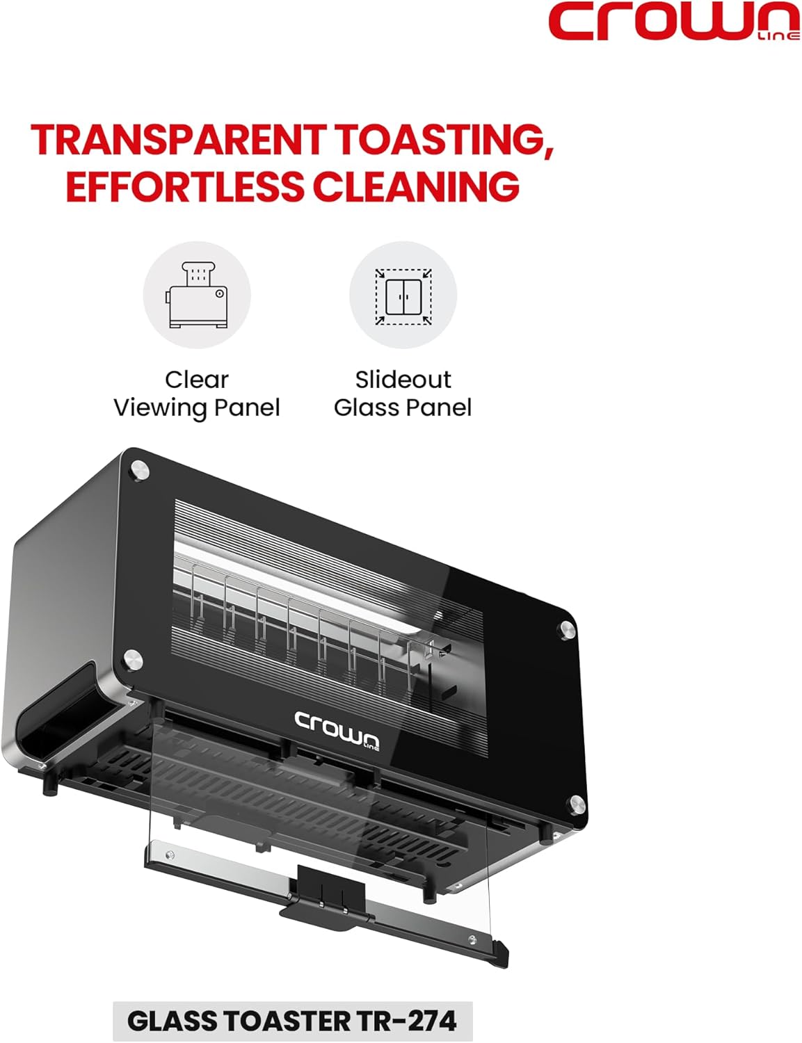 Crownline TR-274 2-slice toaster glass removal- cookette