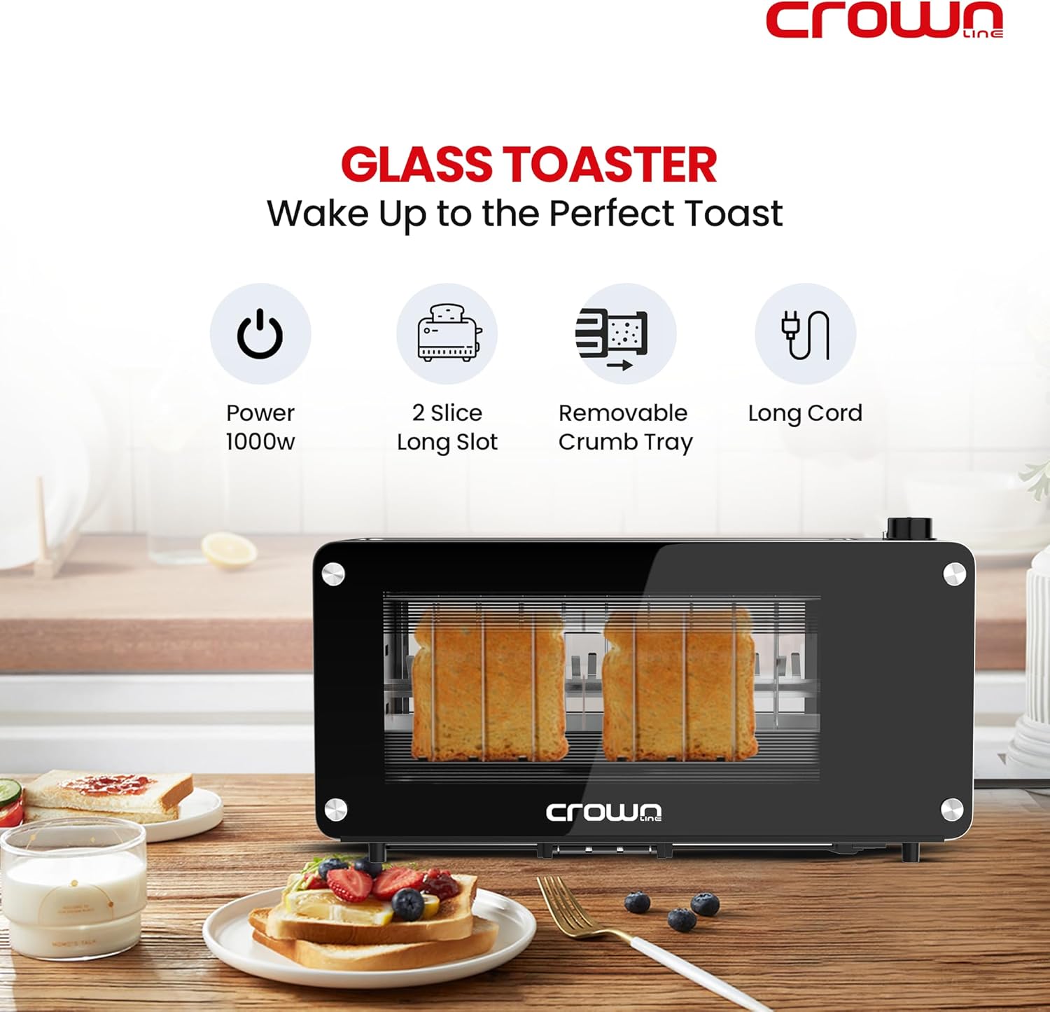 Close-up of the bread toasting visible through the Crownline glass window- cookette