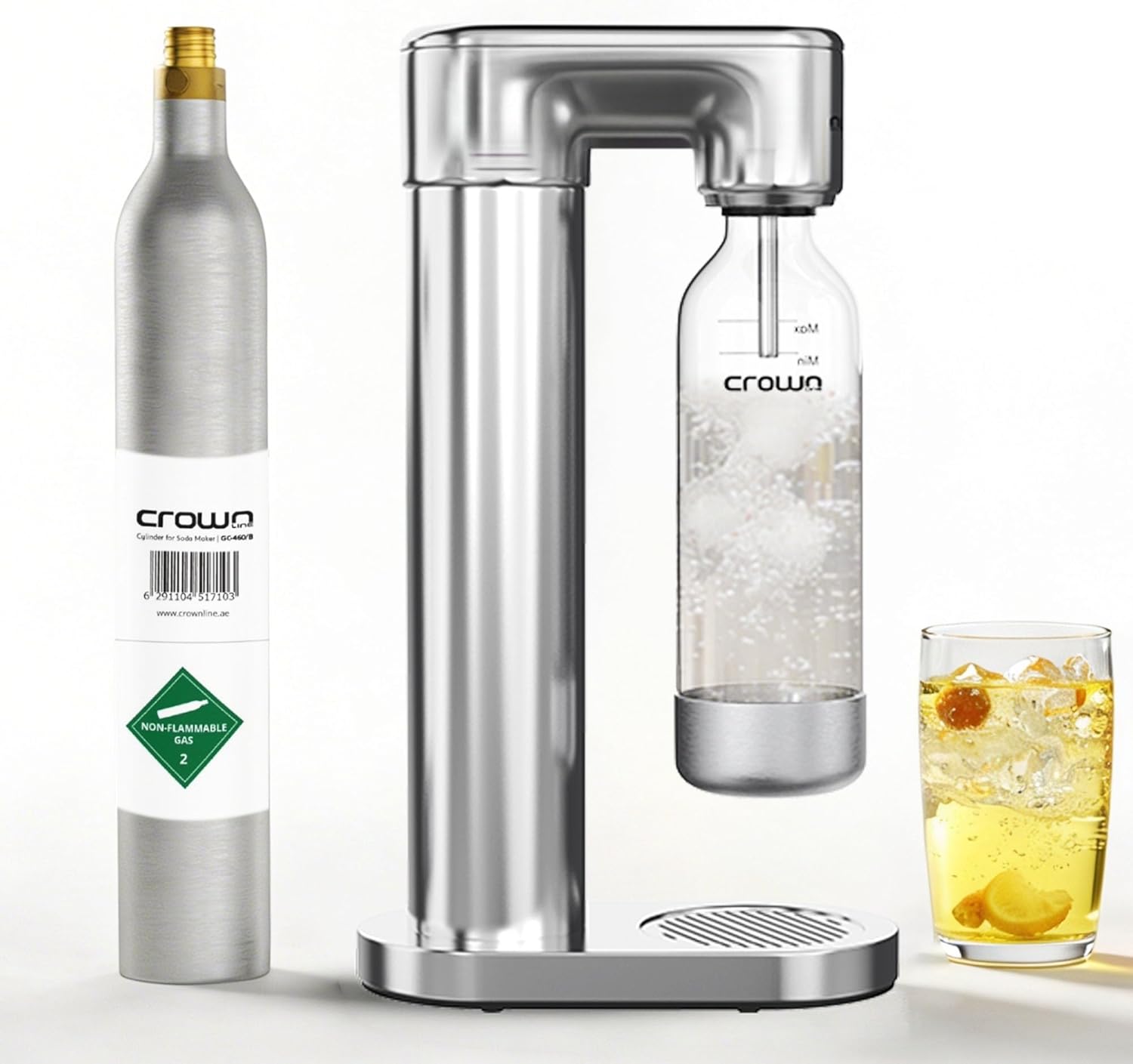 Crownline SM-455/B Soda Maker Set – 850-900ml Capacity, BPA-Free PET Bottle, Quick Screw Design, Makes Up to 60L per Cylinder, Includes 0.6L/425g CO2 Gas Cylinder – Complete Sparkling Water Kit