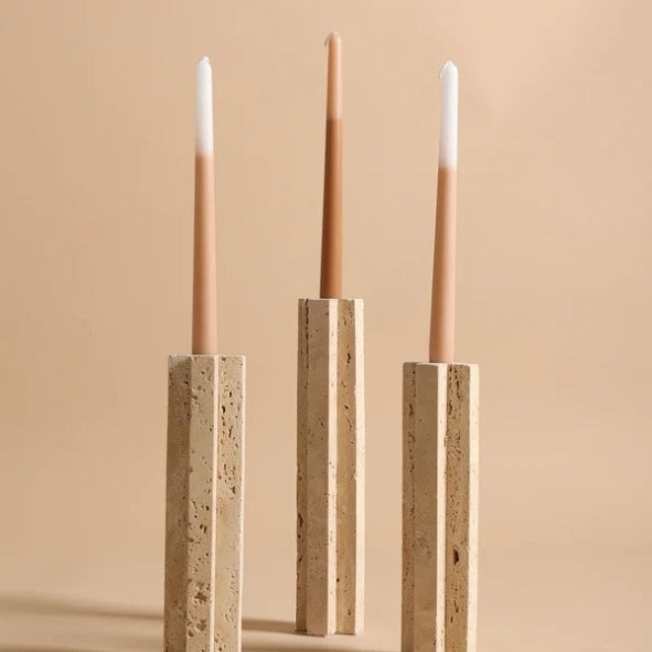 Touche Deco - Tall Travertine Candle Holder L 25/30 CM