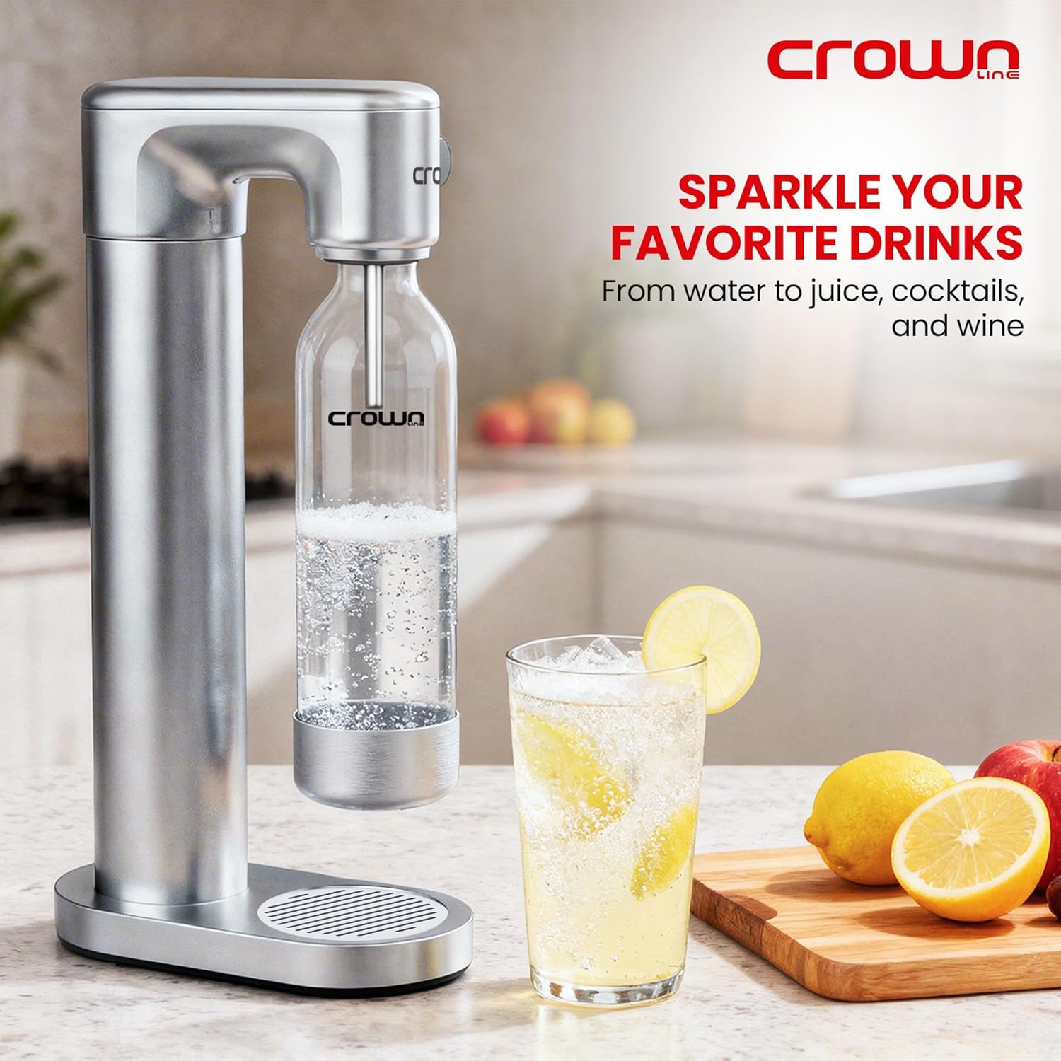 Crownline SM-455/B Soda Maker Set – 850-900ml Capacity, BPA-Free PET Bottle, Quick Screw Design, Makes Up to 60L per Cylinder, Includes 0.6L/425g CO2 Gas Cylinder – Complete Sparkling Water Kit