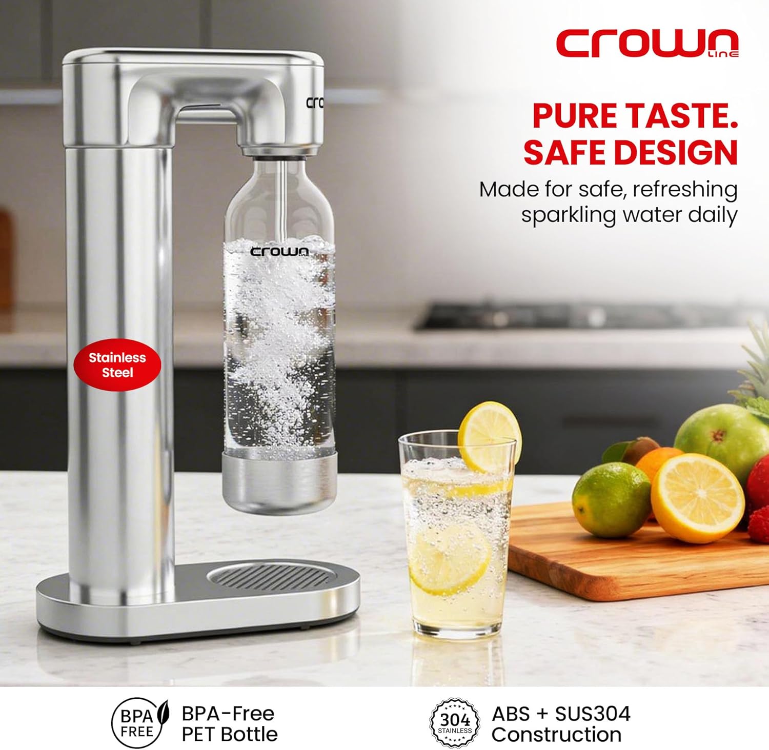 Crownline SM-455/B Soda Maker Set – 850-900ml Capacity, BPA-Free PET Bottle, Quick Screw Design, Makes Up to 60L per Cylinder, Includes 0.6L/425g CO2 Gas Cylinder – Complete Sparkling Water Kit