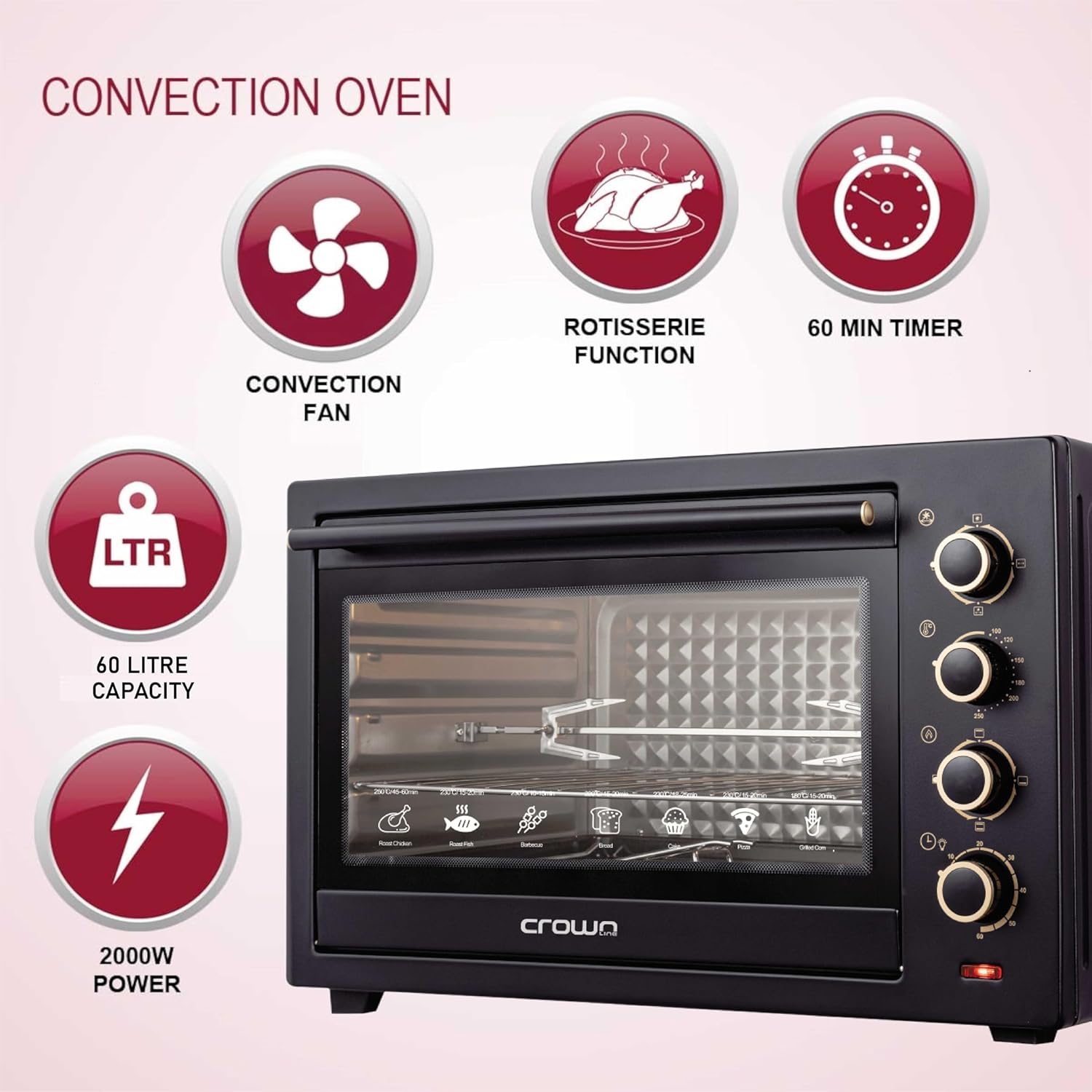 Crownline EO-438 Electric Oven with Rotisserie & Convection - 60L