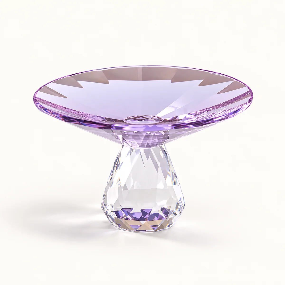 Touche Deco Luna lilac hand faceted crystal decorative pedestal bowl front view