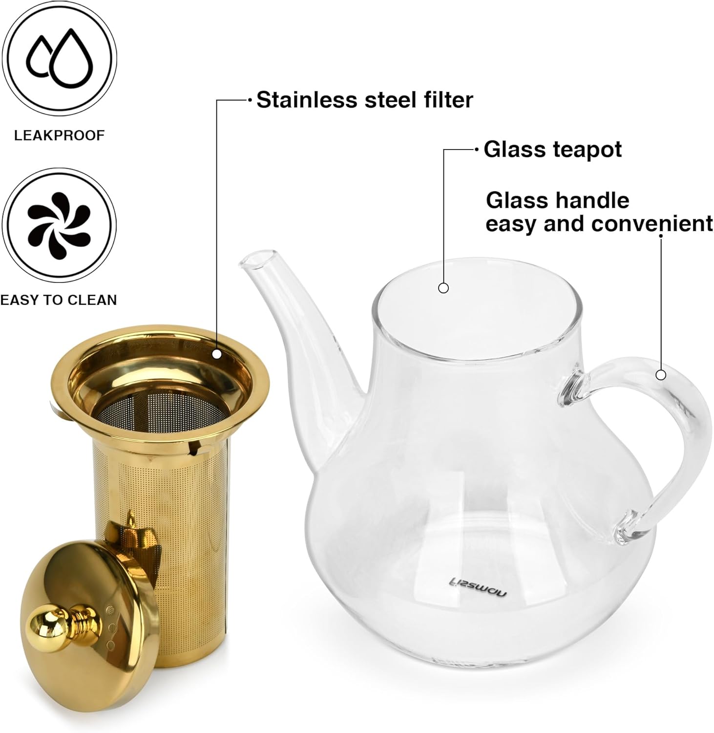 Fissman 1200ml Glass Teapot with Infuser - Large Borosilicate Pot