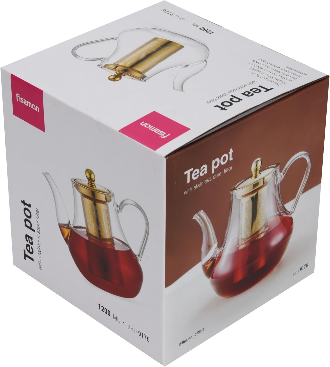 Fissman 1200ml Glass Teapot with Infuser - Large Borosilicate Pot