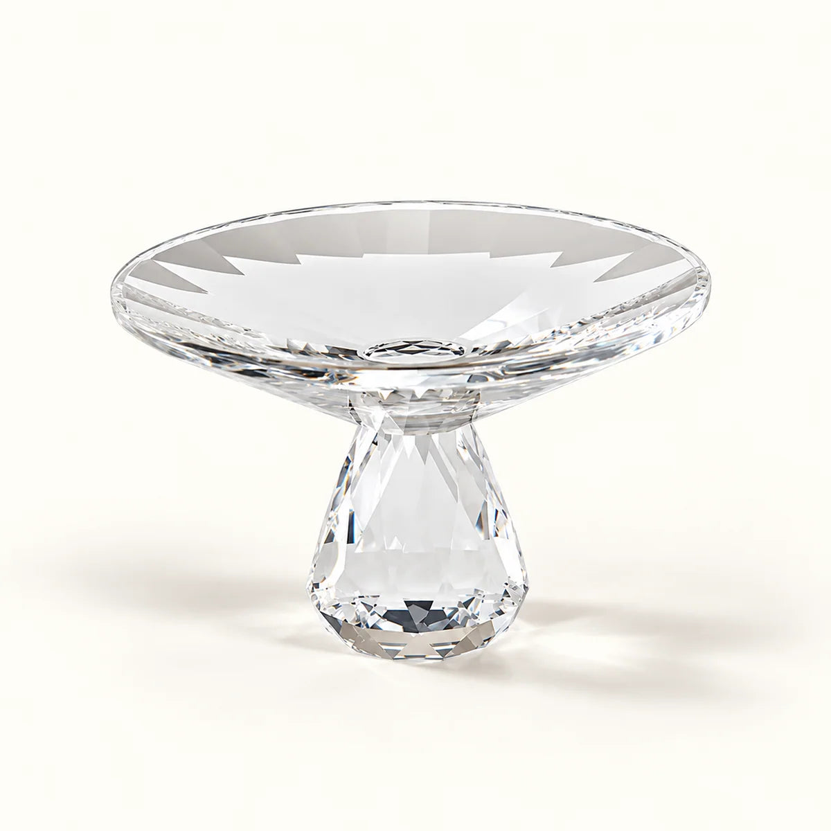 Touche Deco Luna clear hand faceted crystal pedestal bowl front view