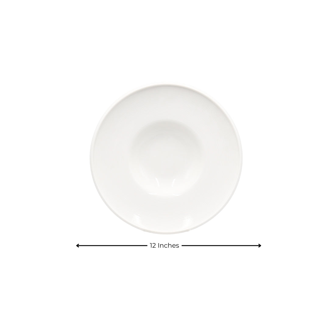 AJ Porcelain 12 Inches Deep Plate – Classic White Ceramic Tableware Ideal for Saucy Dishes | Durable, Easy to Clean & Perfect for Cafes, Restaurants & Home Use
