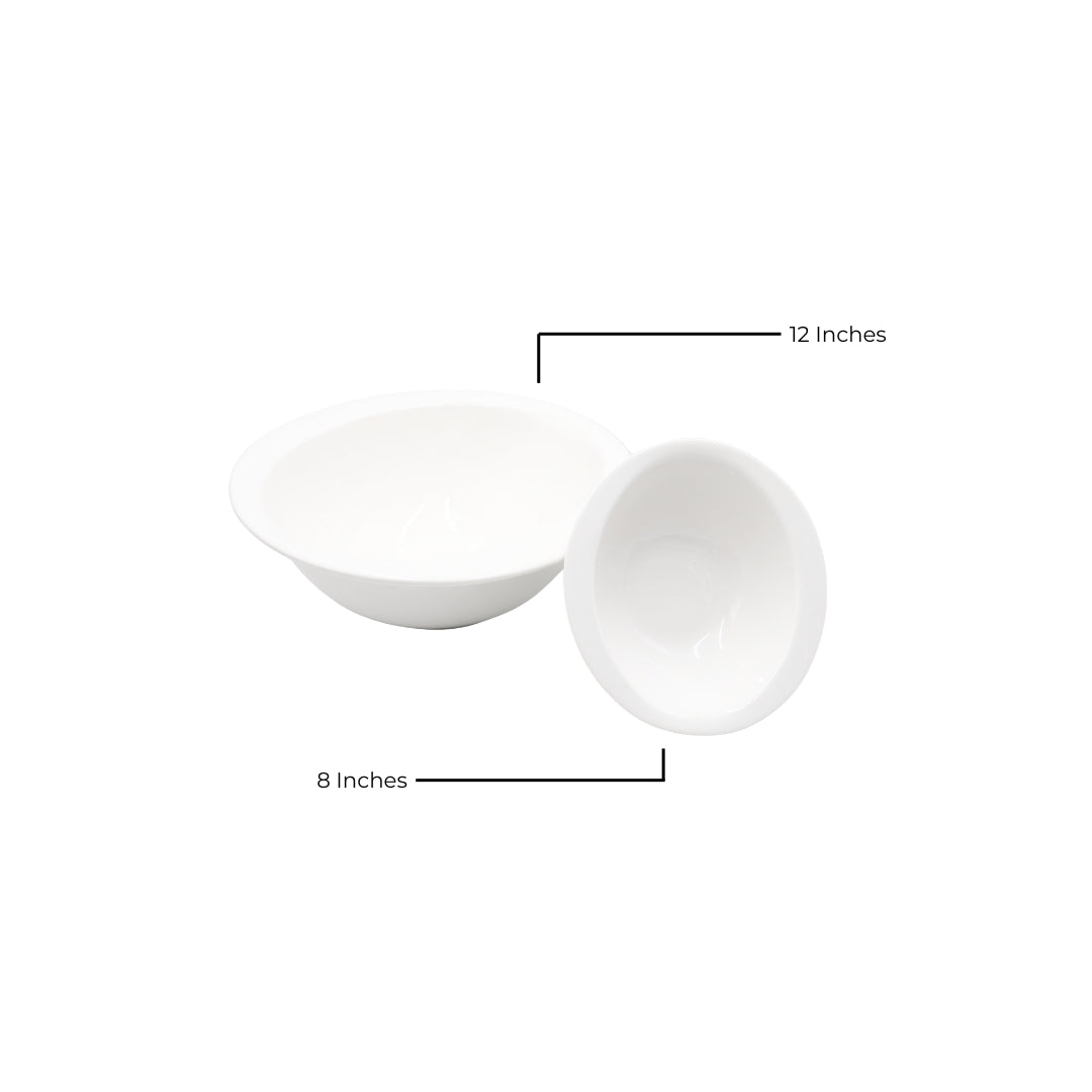 AJ Porcelain 8" & 12" Oval Shape Bowl – Deep, Durable Ceramic Whiteware for Soups, Noodles