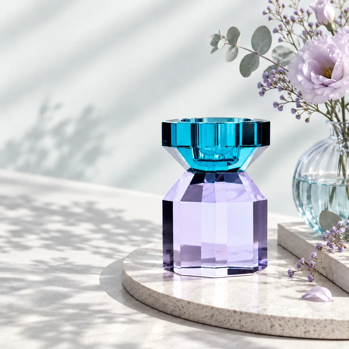 Touche Déco Iris Hourglass Crystal Taper Candle Holder – Teal Lumina Collection