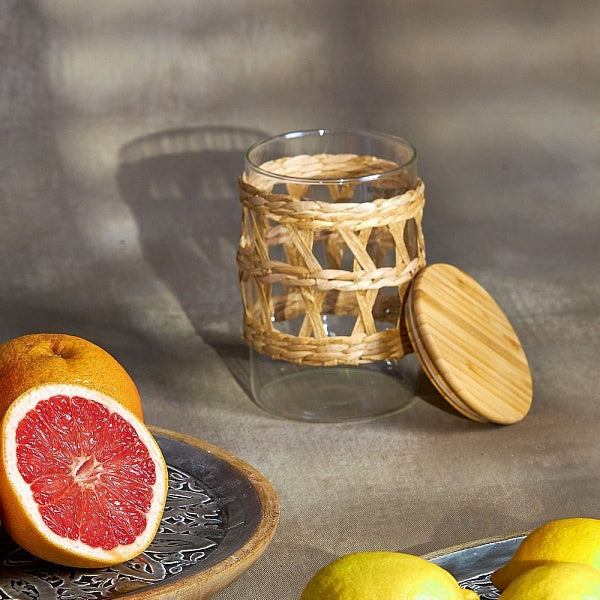 Tognana Glass Food Jar With Wooden Airtight Lid - Kitchen Organizer Cm 10X16H Clear Net - Cookette