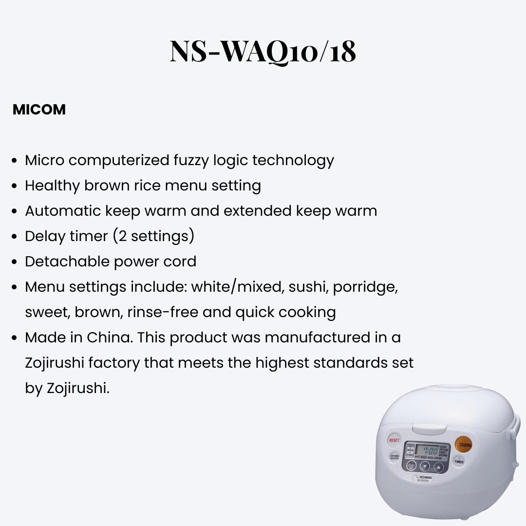 Zojirushi NS-WAQ10/18 Rice Cooker – Perfectly Cooked Rice, Non-Stick, Durable & Easy-to-Use