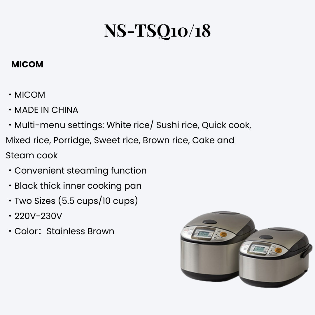 Zojirushi NS-TSQ10/18 Rice Cooker – Micom Technology, Non-Stick Inner Pan & Multi-Menu Settings