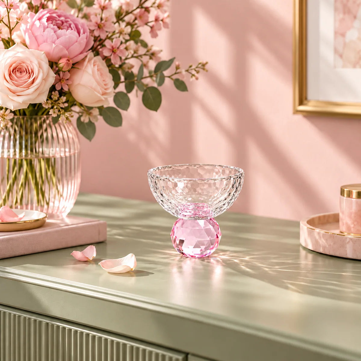 Touche Deco Floral Rose Decorative glass Bowl- Lumina Collection