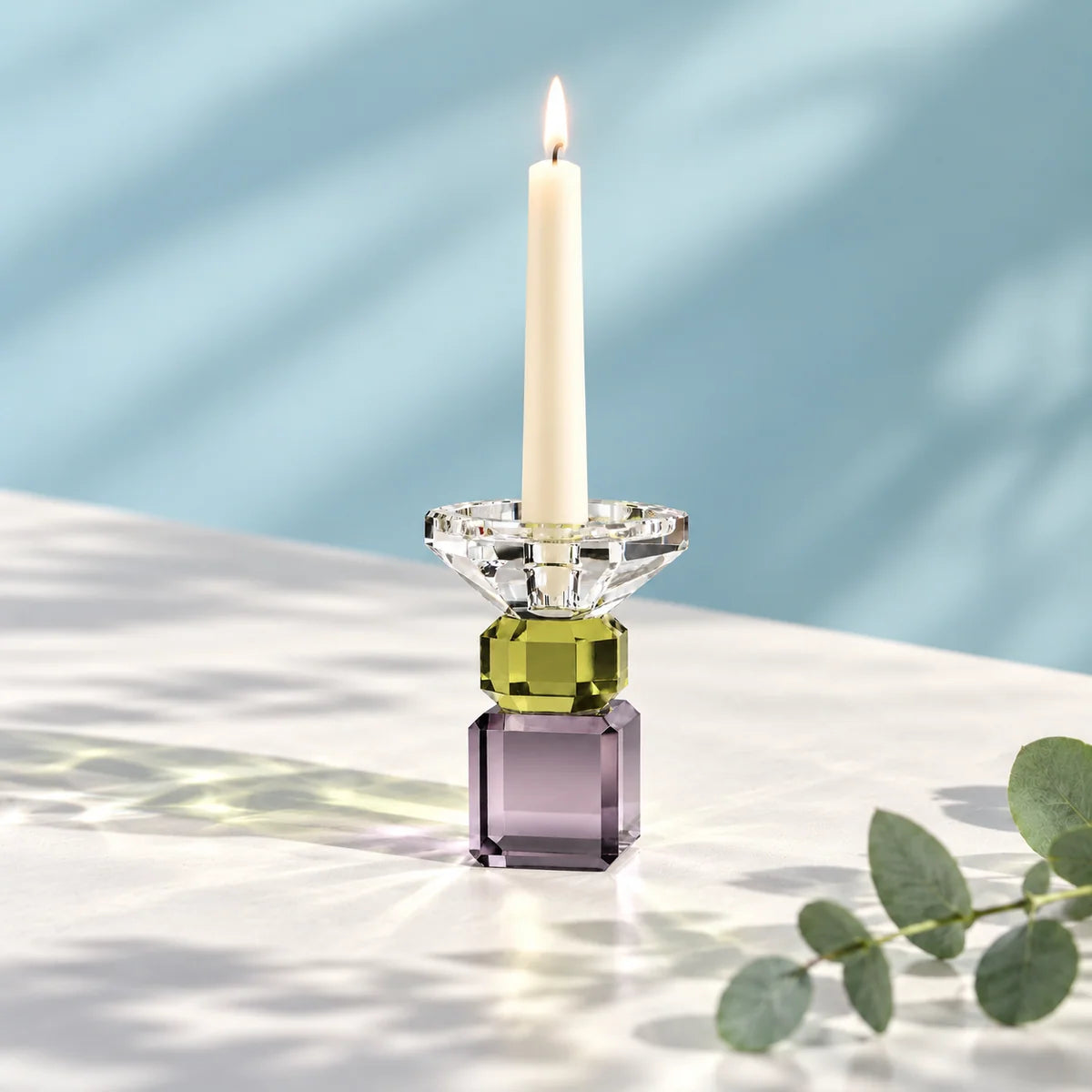 Touche Déco Iris Sculptural Crystal Taper Candle Holder – Dusty Mauve Lumina Collection