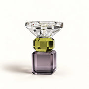 Touche Deco Iris crystal candle holder in dusty mauve and chartreuse front view