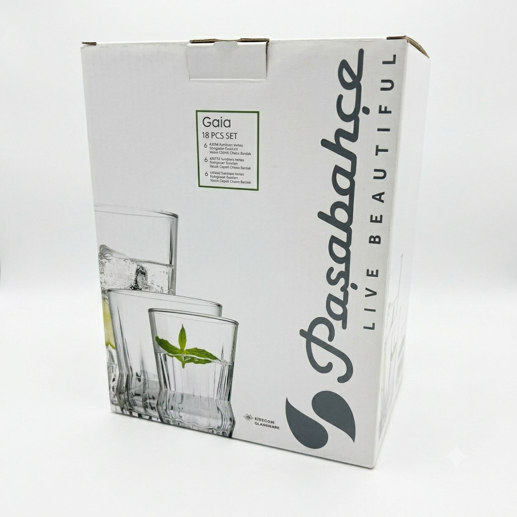 Pasabahce Gaia 18 Pieces Glass Set – Sodalime Glass Drinkware Set