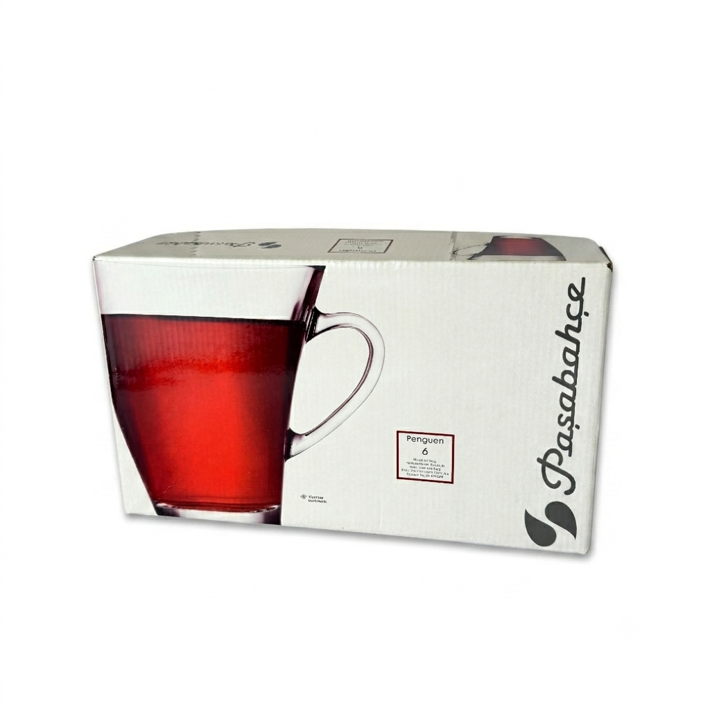 Pasabahce Penguen Glass Mug Set 6 Pieces Tea Coffee Cups Clear Glass