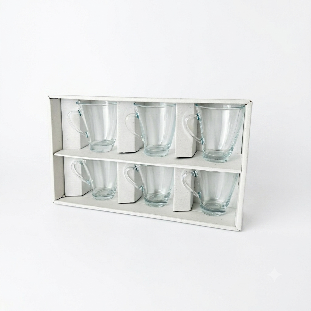 Pasabahce Penguen Glass Mug Set 6 Pieces Tea Coffee Cups Clear Glass