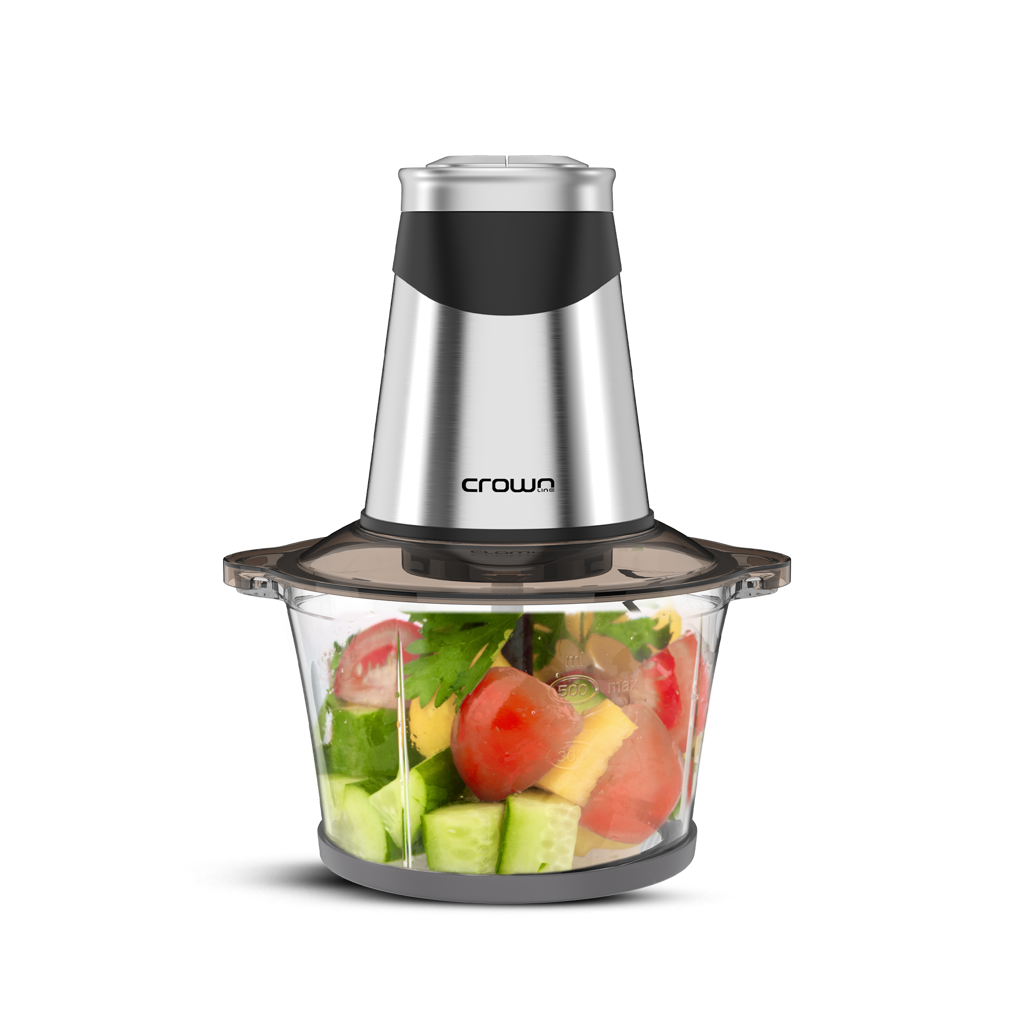 Crownline GC-275 Food Chopper/Mincer/Grinder, 2-Speed, Glass bowl: 1.8L, 4-SS Blades, 220-240V, 50-60Hz, 300-500W