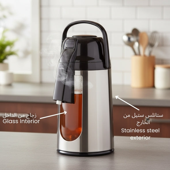 Zojirushi VRKE-30S 3 L Glass-Lined Air Pot – Vacuum Insulated Hot & Cold Dispenser, Leak-Proof Pump, Durable & Stylish