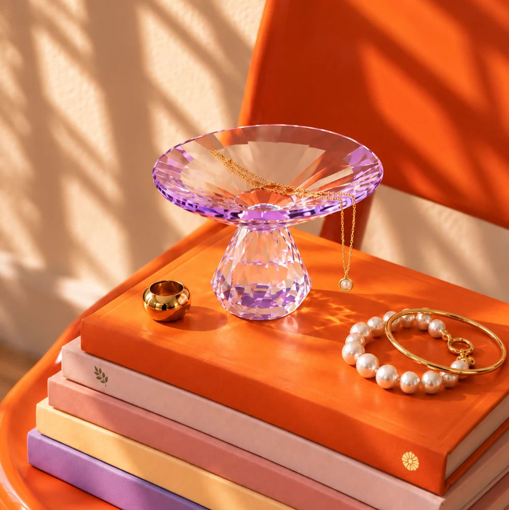 Touche Déco Luna Hand-Faceted Crystal Decorative Bowl – Lilac Lumina Collection