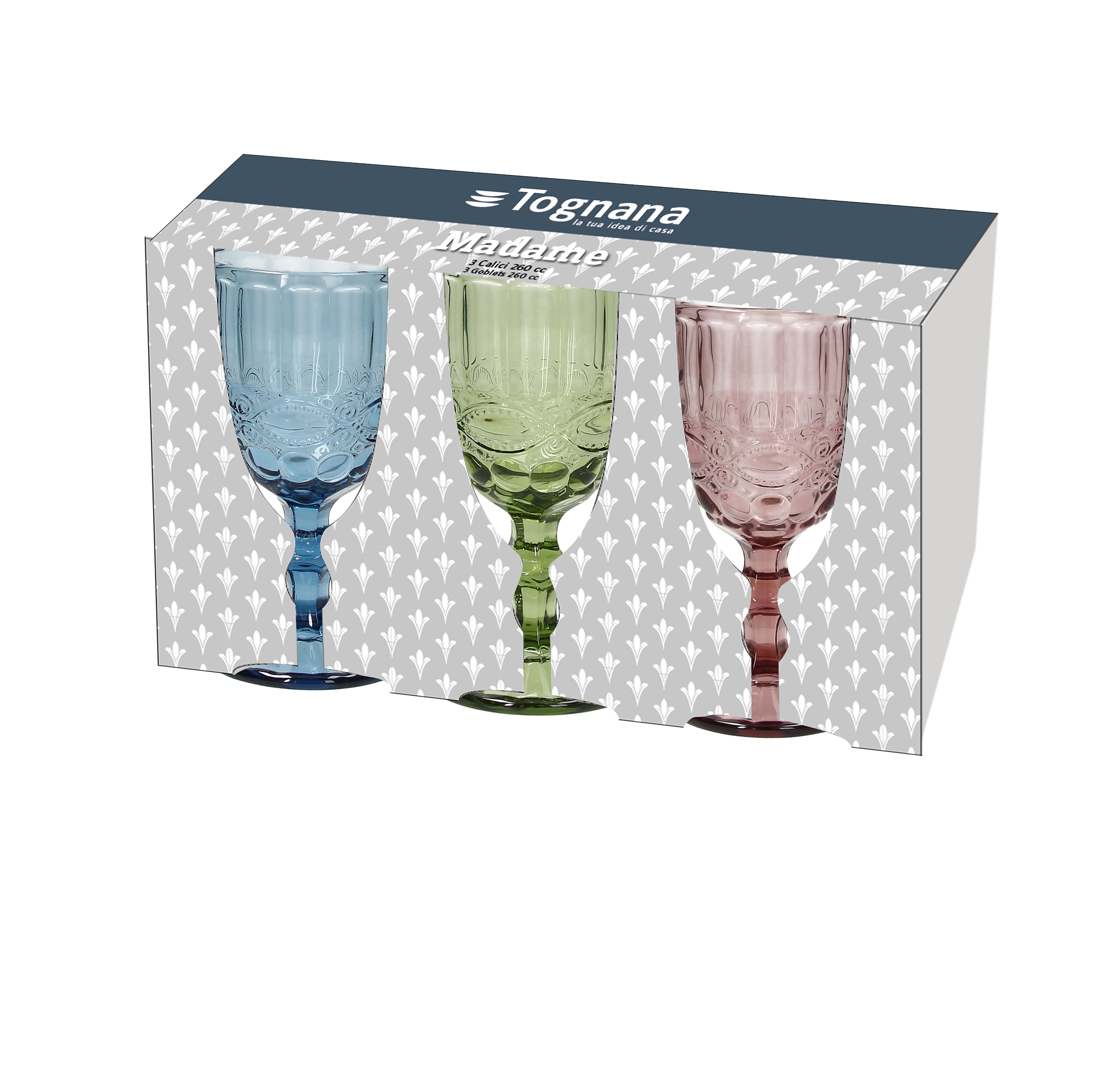 Tognana Set of 3 Goblets Glasses 260 CC