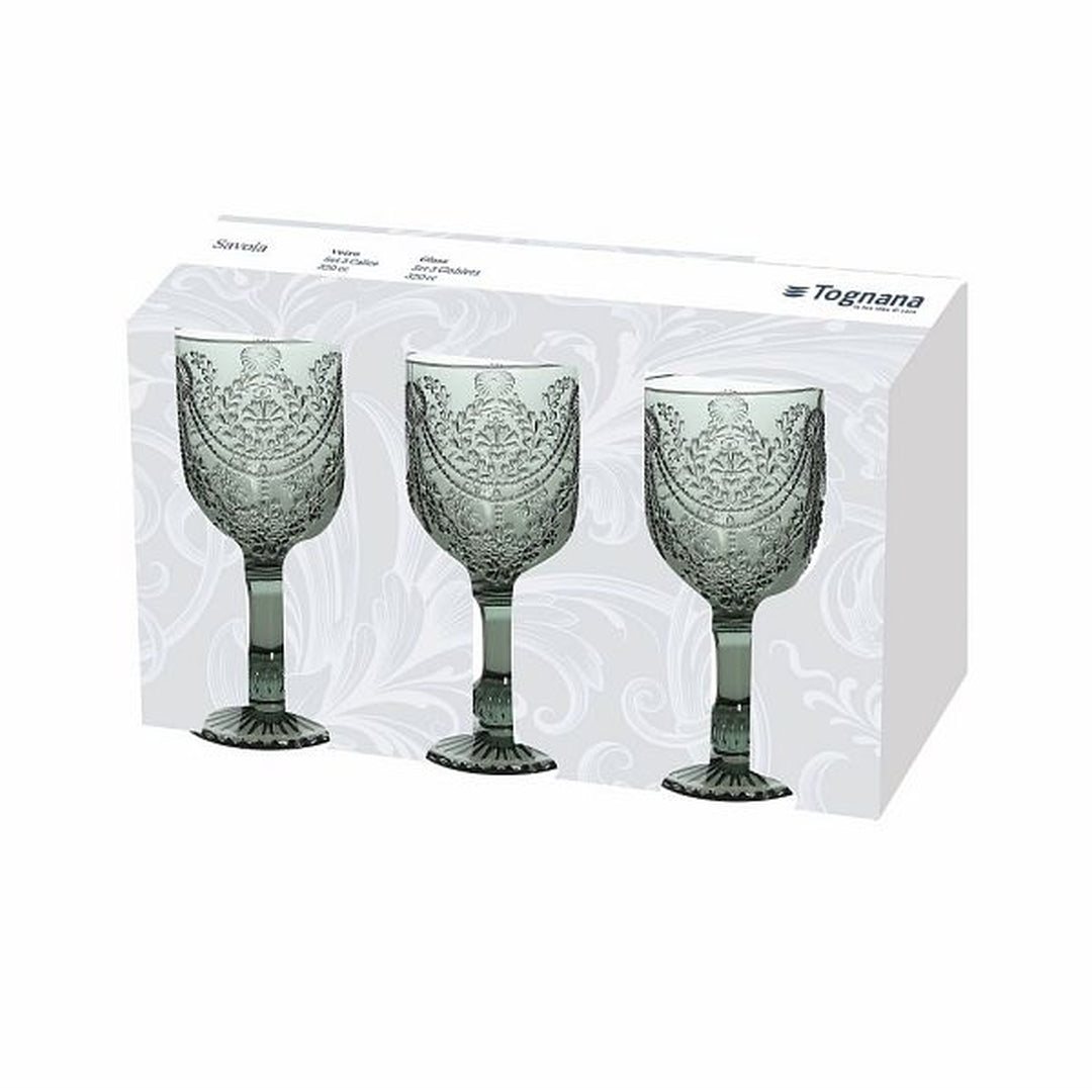 Tognana Drinkware Goblet Glasses Savoia - Set 3 Glasses Cc320 Glass Trasparent/Green