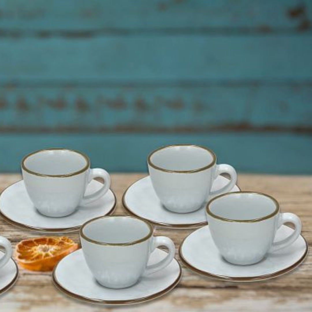 Tognana Stoneware Set of 6 Coffee Cup & Saucer Naturalia - Beige/Gray/Green - Cookette