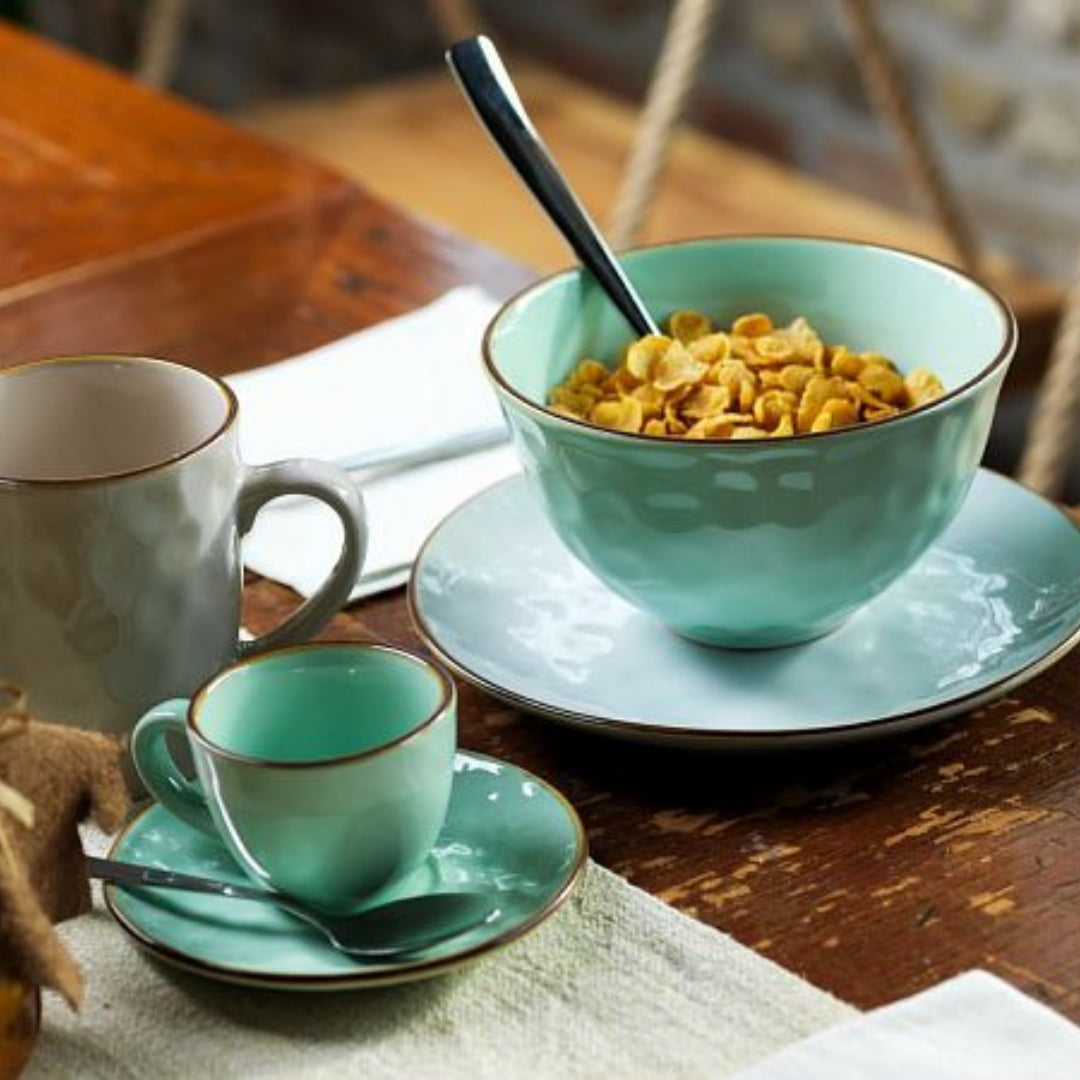 Tognana Stoneware Set of 6 Coffee Cup & Saucer Naturalia - Beige/Gray/Green - Cookette