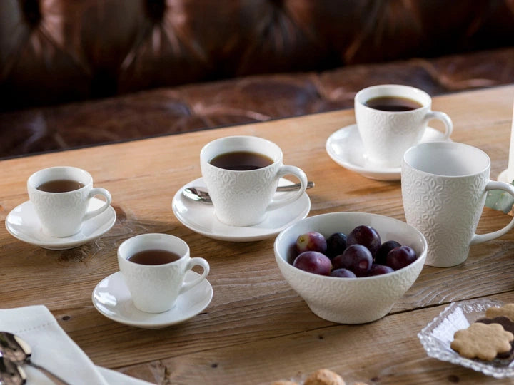 Tognana Olimpia Margaret 6-Piece Porcelain Coffee Cup & Saucer Set 100cc – Modern Floral Design, Dishwasher & Microwave Safe