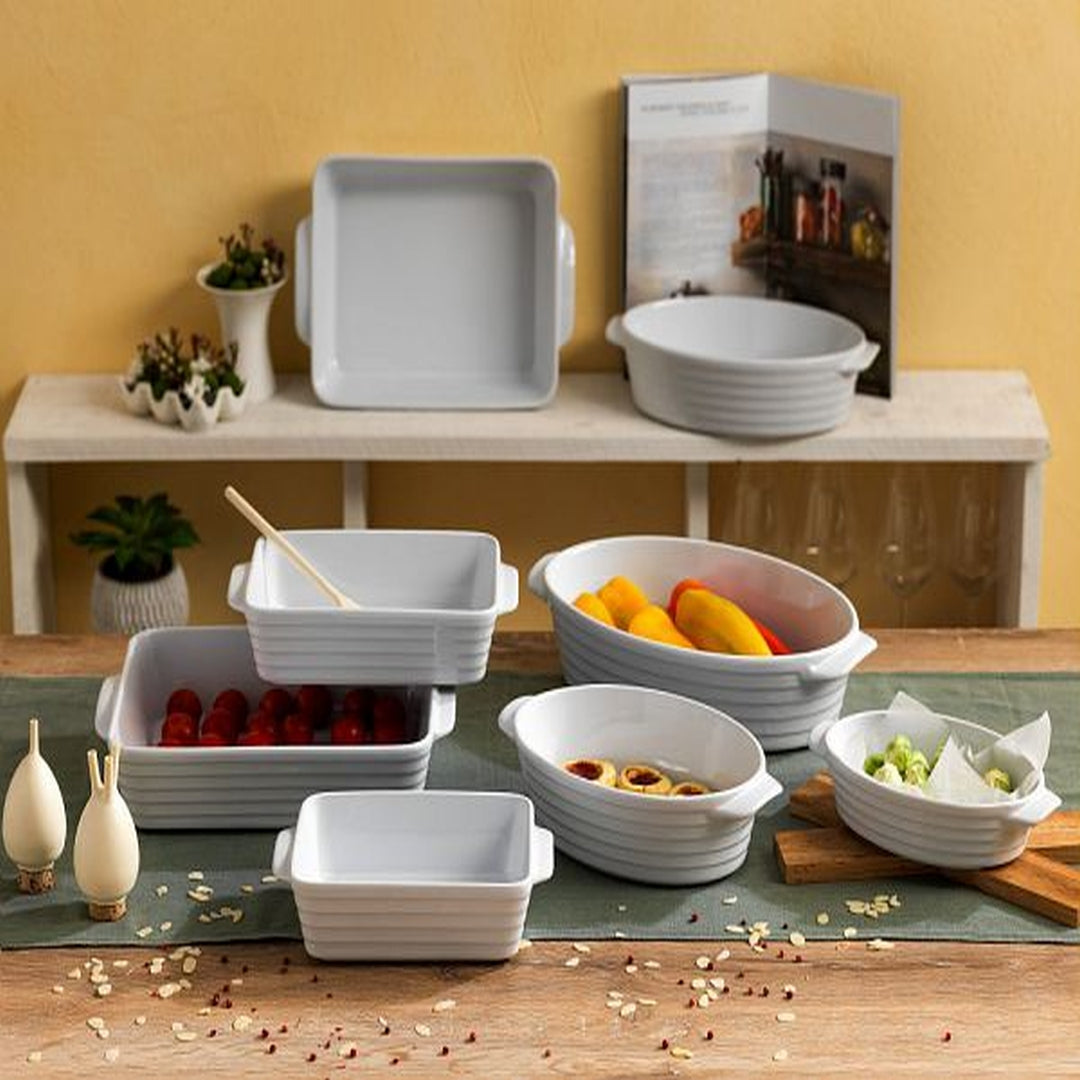 Tognana Ceramic Rectangular Baking Dish - Baking Pan S/M/L- Cook Rings - White - Cookette