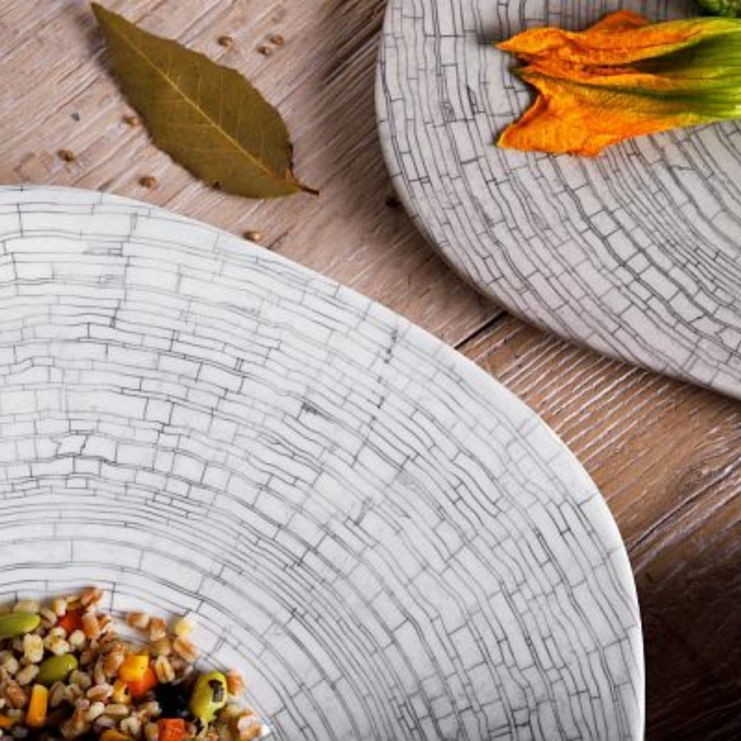 Tognana Melamine Plates Flat Plate/Deep Plate-White/Beige/Brown-Show Plate Fossil - Cookette