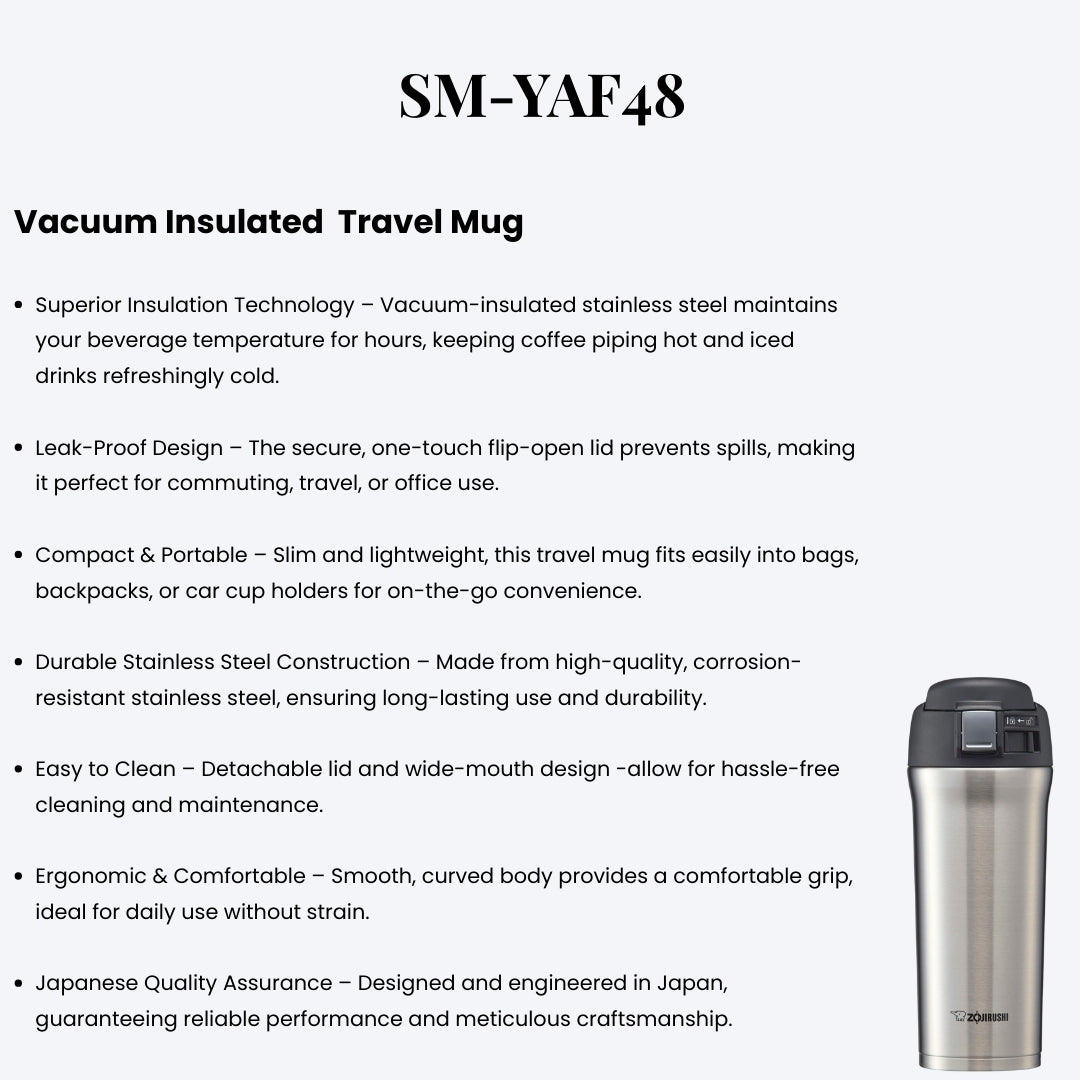 Zojirushi Mug SM-YAF48 – Leak-Proof Insulated Travel Mug for Hot & Cold Beverages, Japanese Quality