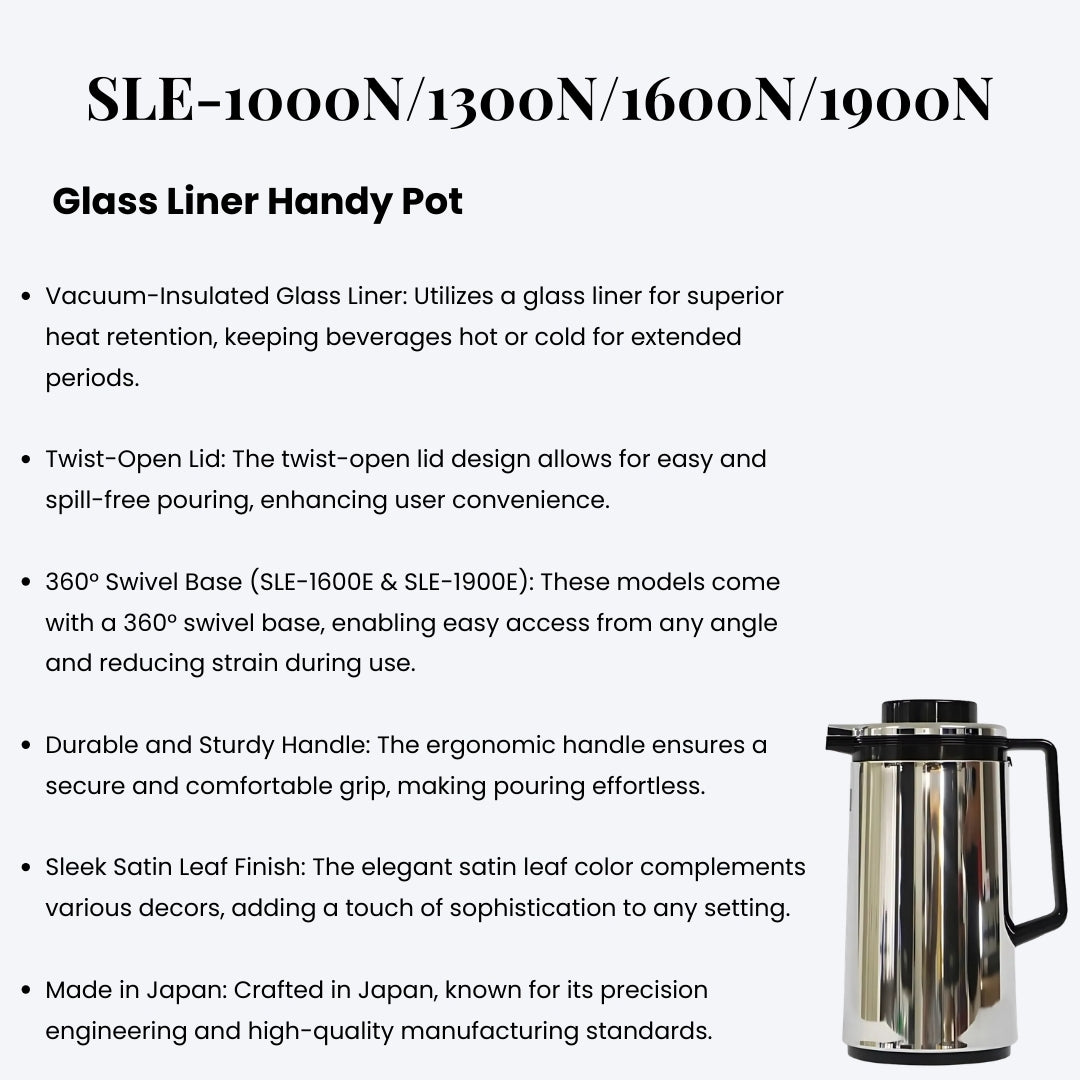 Zojirushi Handy Pot SLE-1000N/1300N/1600N/1900N – Vacuum Insulated Stainless Steel Carafe