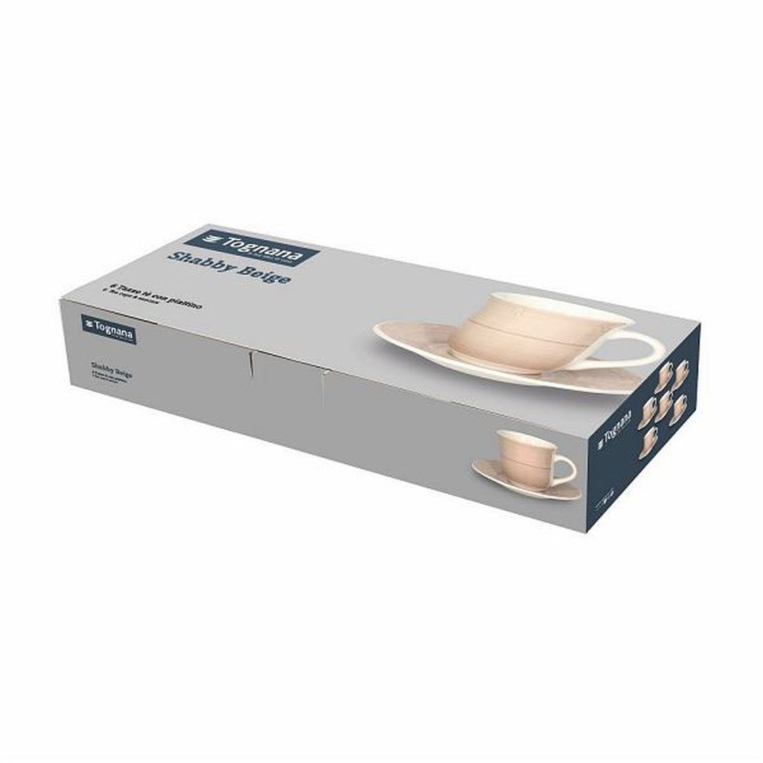 Tognana Shabby Set Of 6 Coffee Cup & Saucer - Beige/Azzuro - Cookette