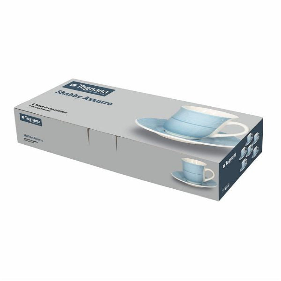 Tognana Shabby Teacup & Saucer Set of 6 - Beige/Azzuro - Cookette