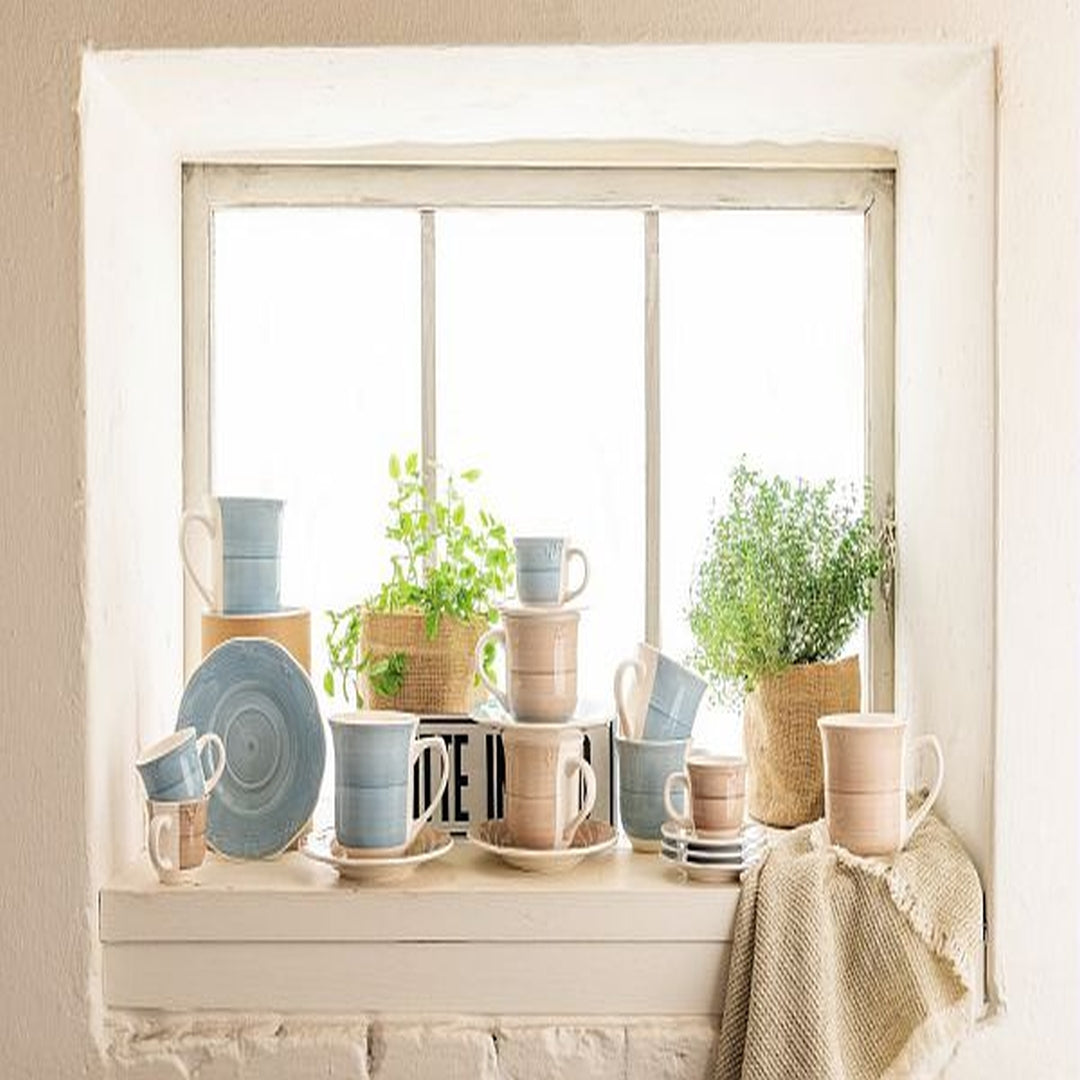 Tognana Shabby Teacup & Saucer Set of 6 - Beige/Azzuro - Cookette