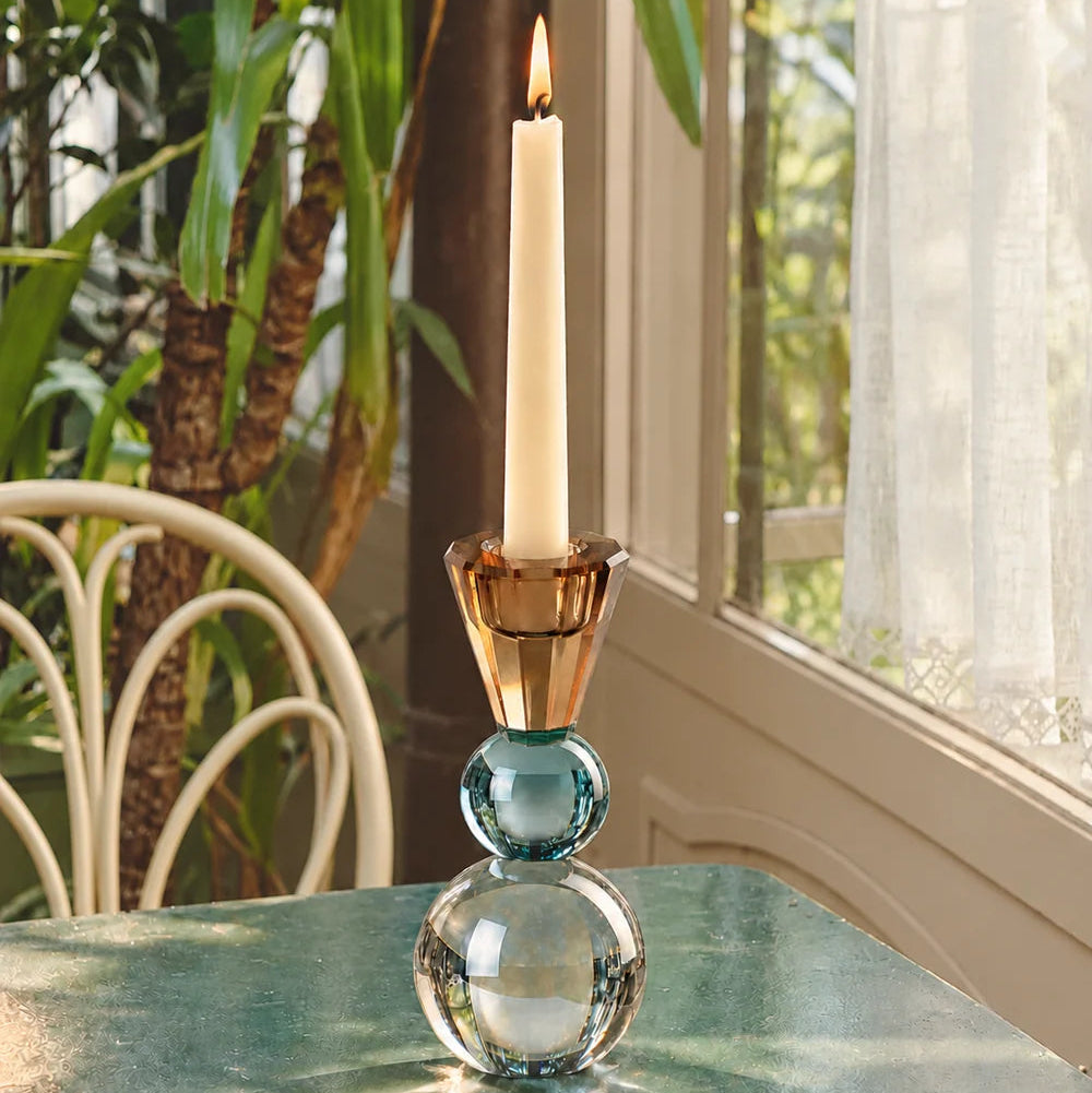 Touche Déco Topaz Sculptural Spherical Glass Taper Candle Holder Lumina Collection