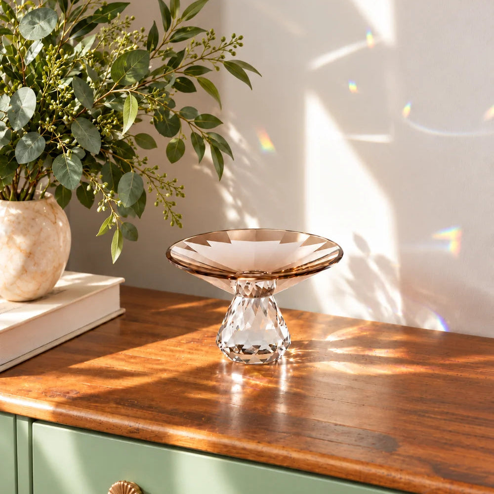 Touche Déco Luna Hand-Faceted Crystal Decorative Pedestal Bowl – Caramel Lumina Collection