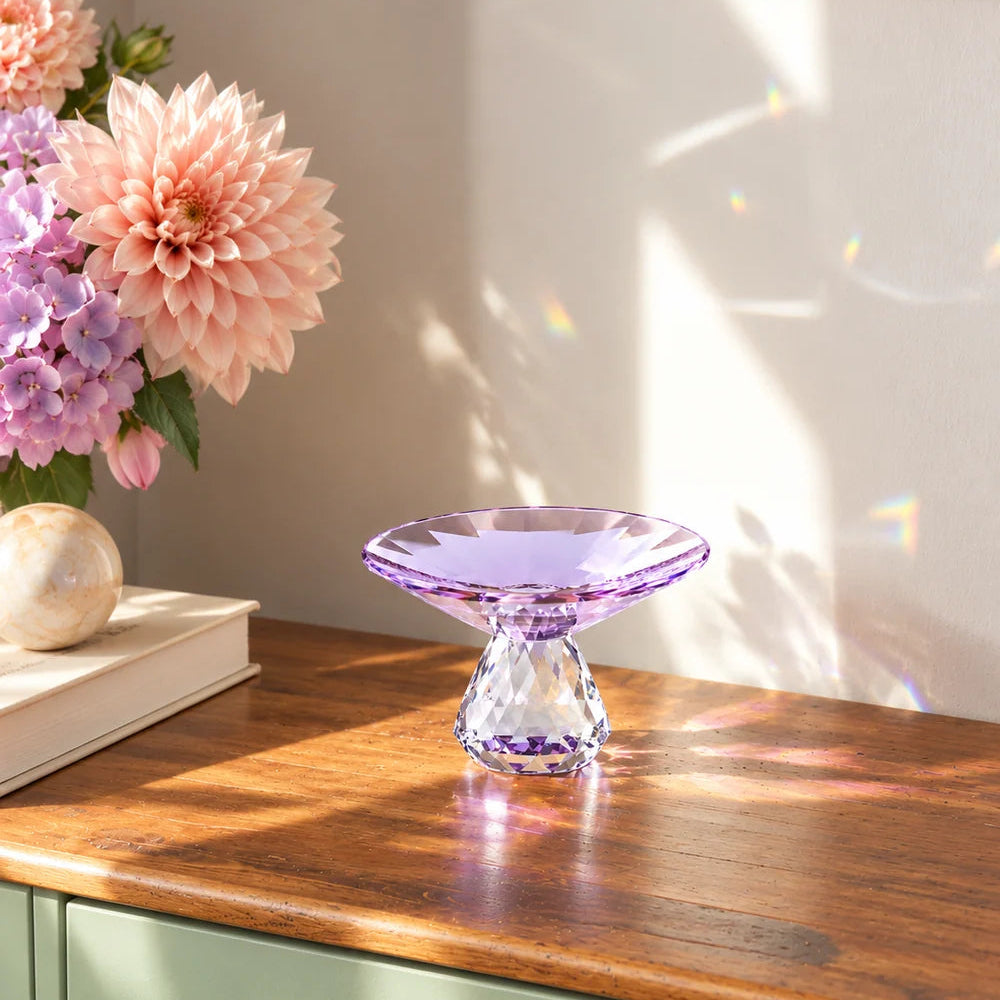 Touche Déco Luna Hand-Faceted Crystal Decorative Bowl – Lilac Lumina Collection