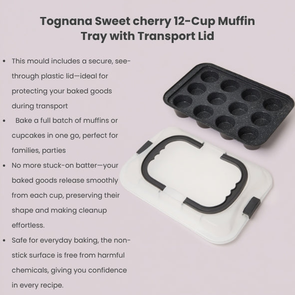 Tognana Sweet cherry 12-Cup Non-Stick Muffin Tray with Travel Lid | 37x25x7cm