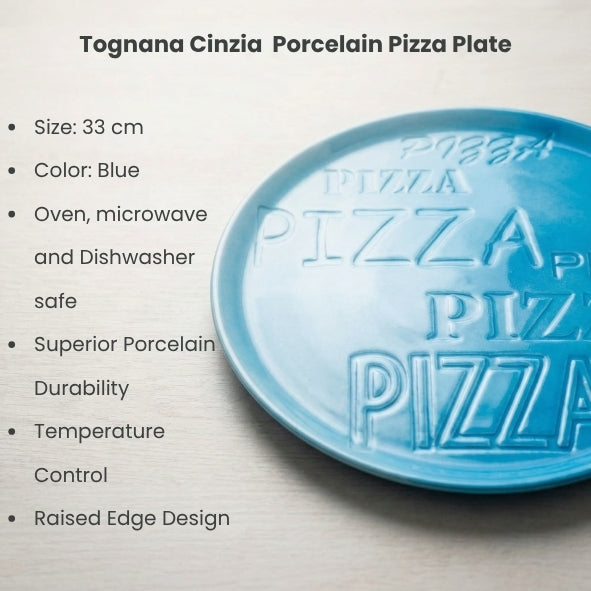 Tognana Cinzia 33cm Porcelain Pizza Plate – Professional Grade, Azzurra Blue Italian Design