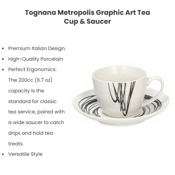 Tognana Metropolis Graphic Art Tea Cup & Saucer – 200 cc Porcelain