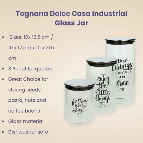 Tognana Dolce Casa Industrial Glass Jar – Airtight Food Storage Container (Small / Medium / Large)