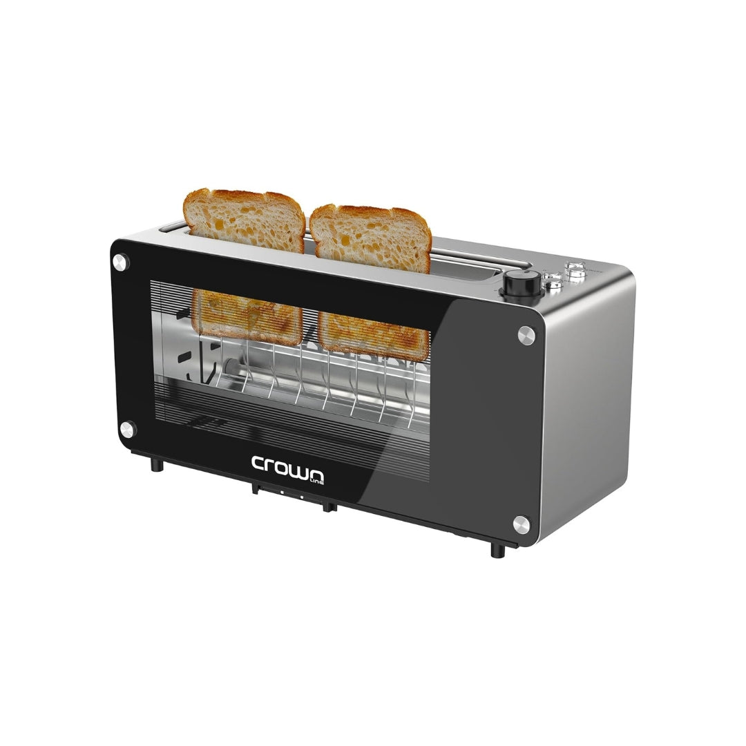 Crownline TR-274 2-slice toaster with glass viewing window in stainless steel- cookette