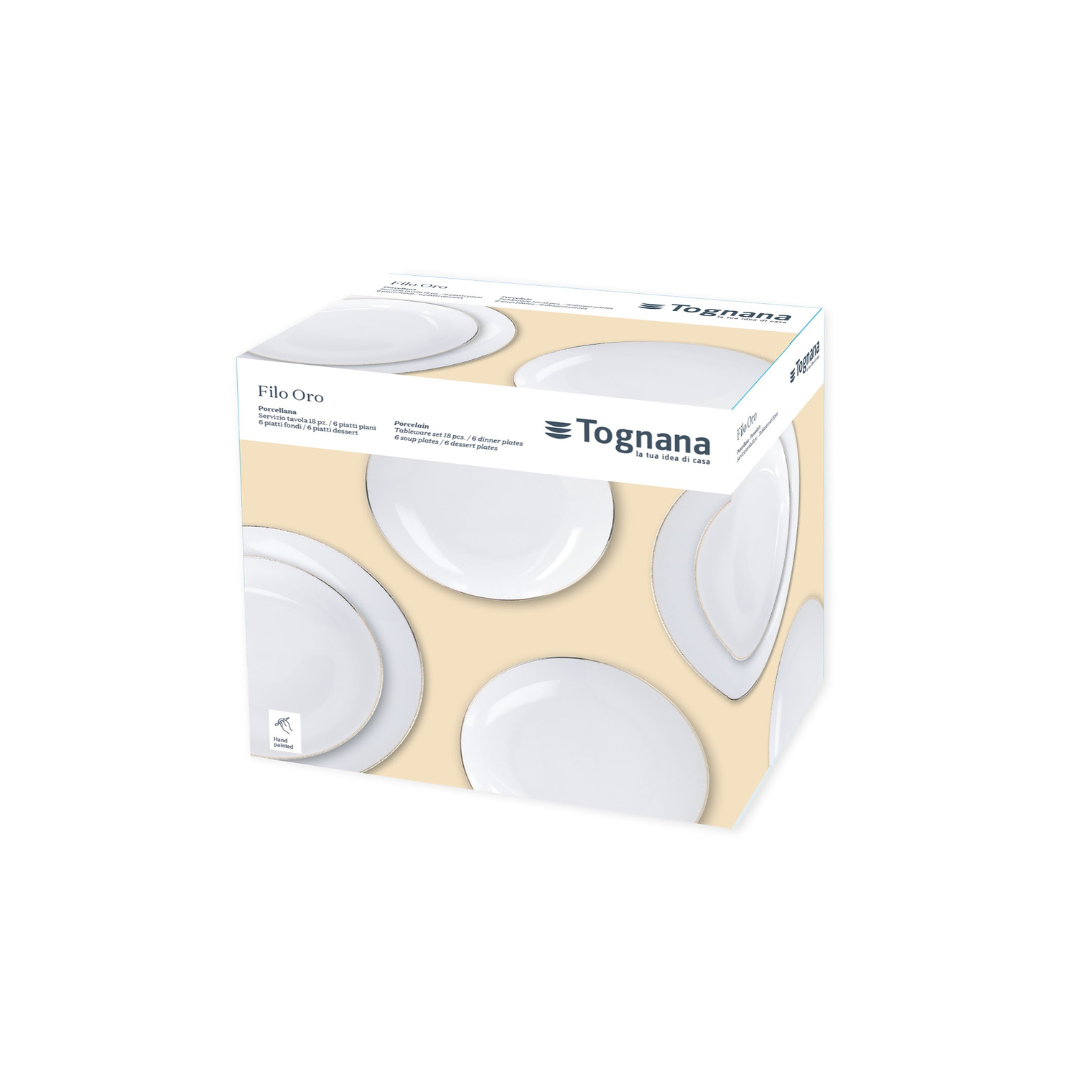Tognana Porcelain Dinnerware - Serverware Table Set 18 Pcs Metropolis Fascetta Oro - Cookette