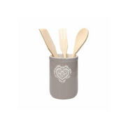 Tognana Stone Ware Set Wooden Ladles And Pot 5 Pcsm - Kitchen Utensils Dolce Casa Montana - Cookette