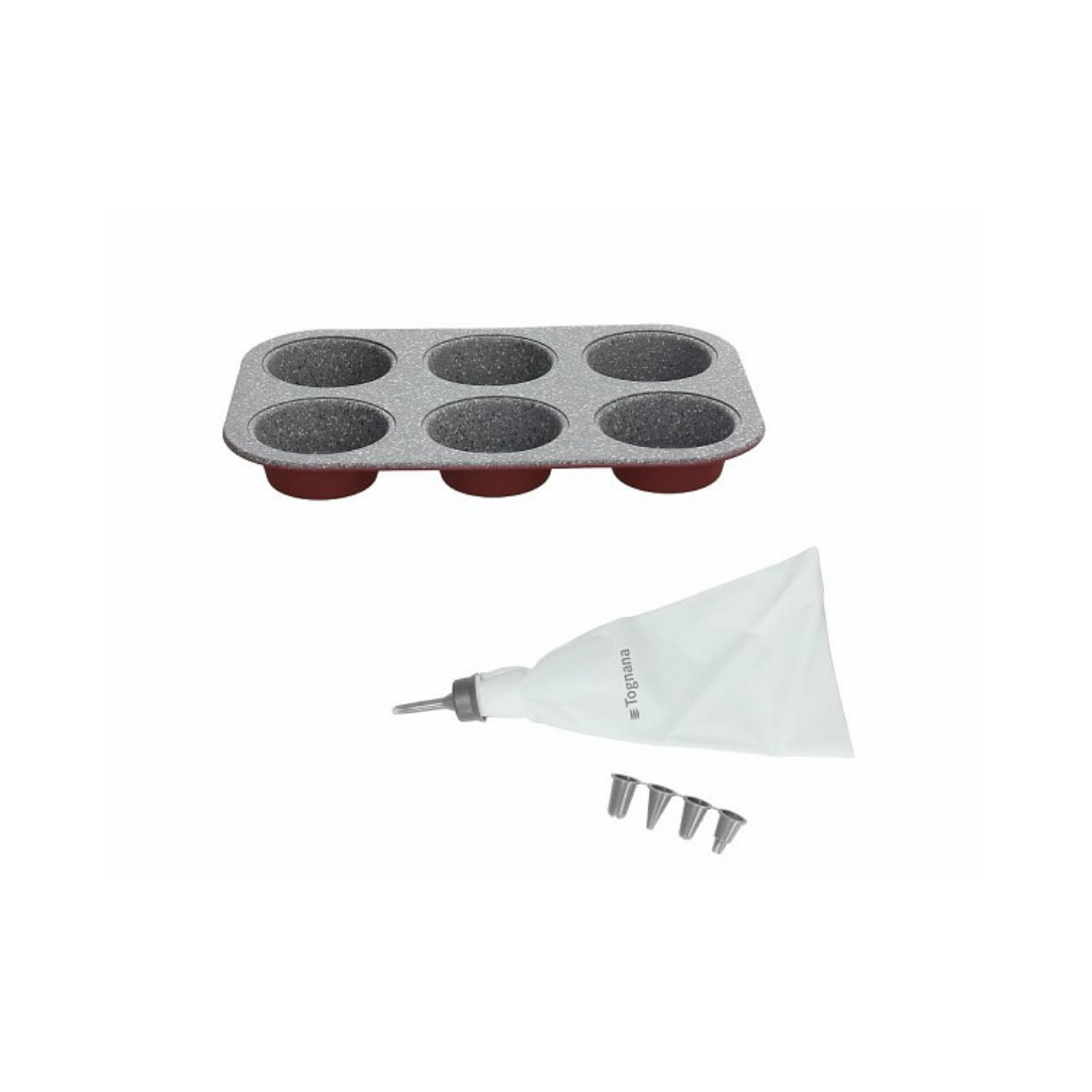 Tognana Non-Stick Carbn Steel Bakeware / Baking Pan Set Muffin 6Cps+Bag+Nozzles Sweet Cherry