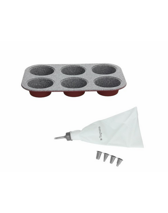 Tognana Non-Stick Carbn Steel Bakeware / Baking Pan Set Muffin 6Cps+Bag+Nozzles Sweet Cherry